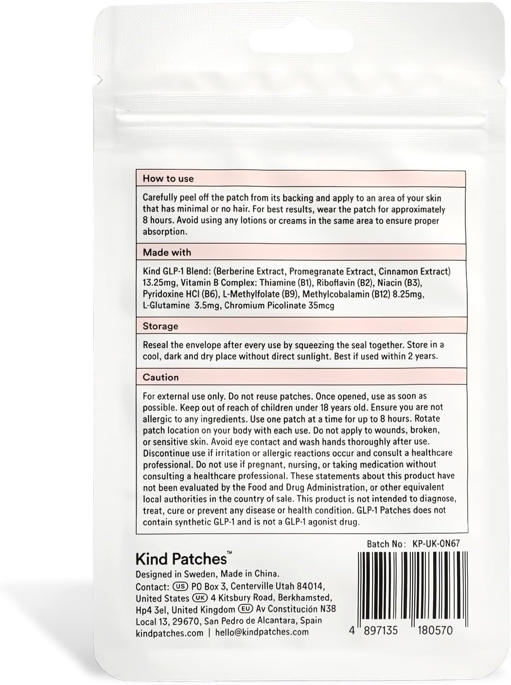 GLP-1 Patches with L Glutamine, Berberine, Chromium, Pomegranate and Cinnamon – 30 Count